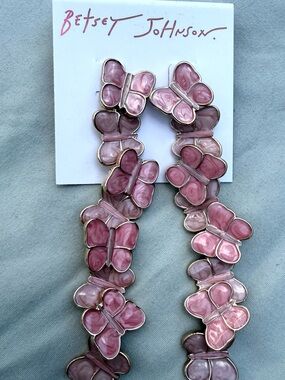 Betsey Johnson Pink Multi-Butterfly Statement Earrings